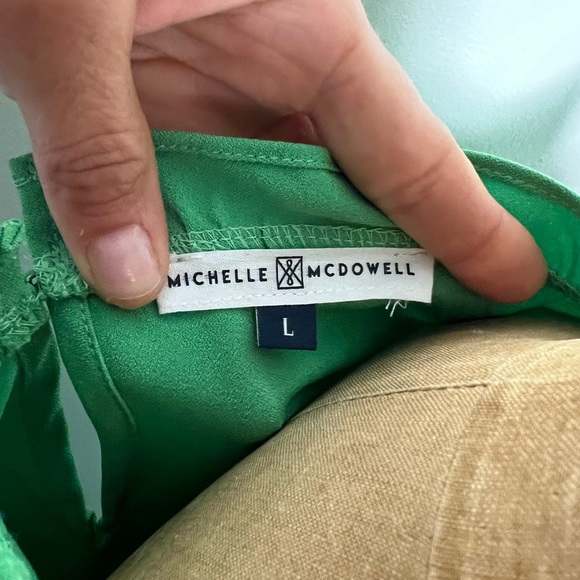 Michelle McDowell green pullover smocked dress with ruffle size large puff - Picture 7 of 8